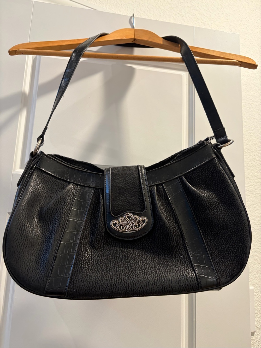 Coldwater Creek Black Shoulder Bag with Decorative Silver Clasp